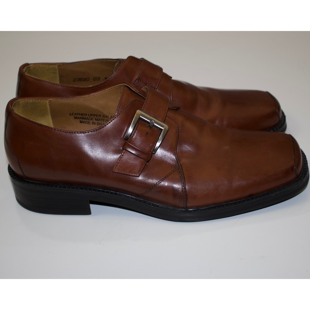 Stacy Adams Loafers Monk Strap Mens 10M Brown Square Toe Leather Buckle Shoes - Picture 14 of 14